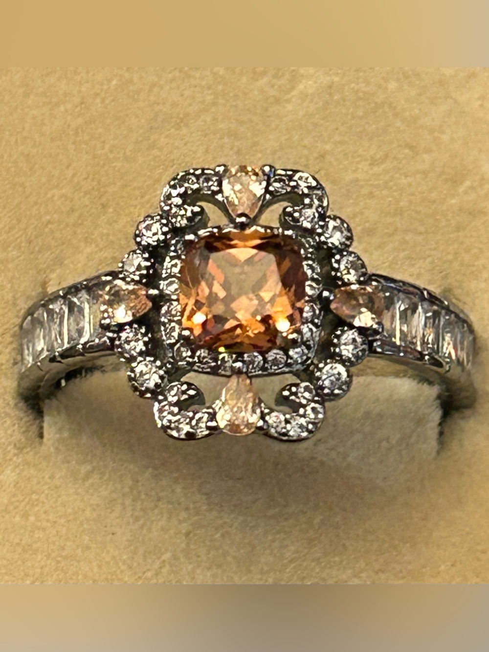 BP November Amber Topaz on Hematite Halo Ring Stunning 🤩 w/Full Eternity Band